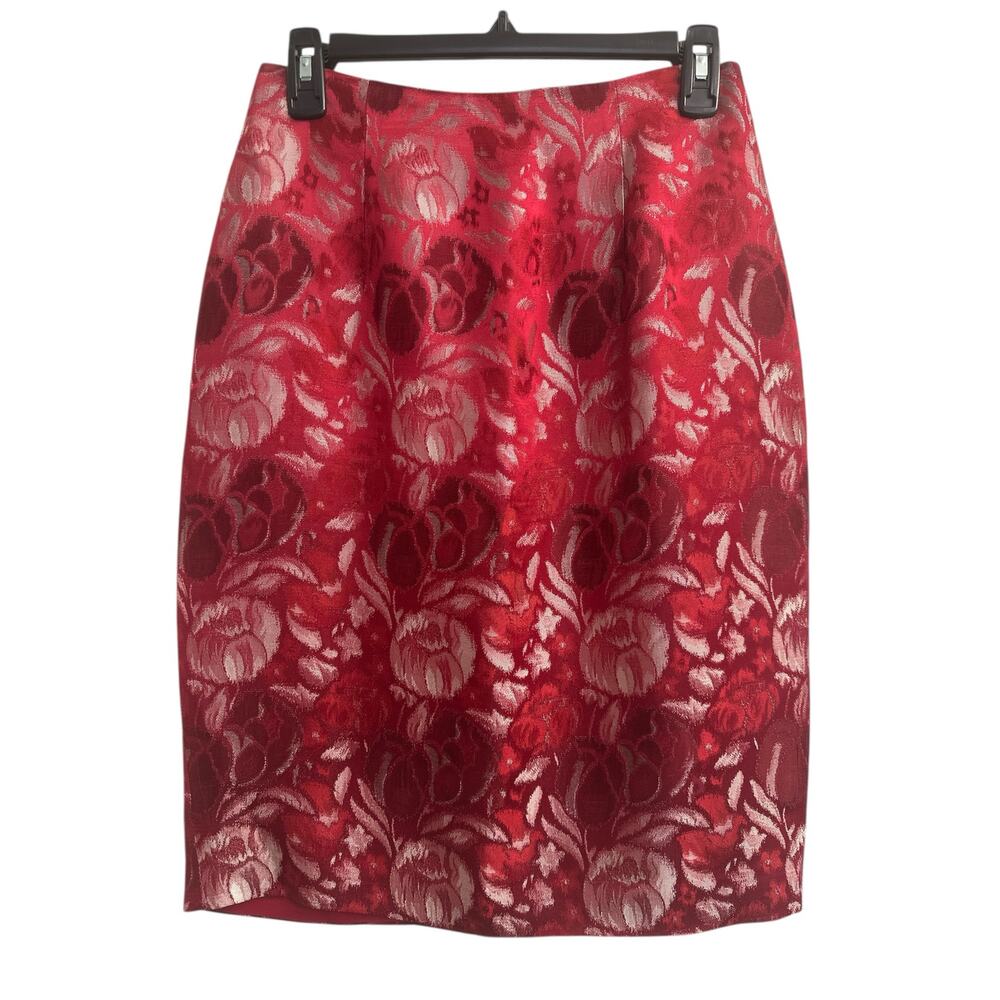 BANU Paris Red Floral Vintage Pencil Skirt Women's Size 6